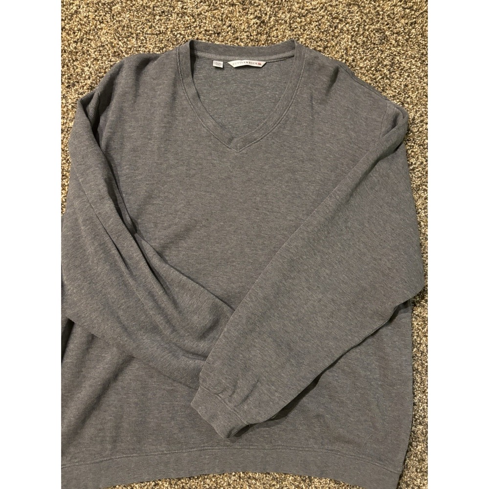 CUTTER & BUCK Men's Ribbed Pullover Long Sleeve V-Neck Sweater XL 100%‎ Cotton